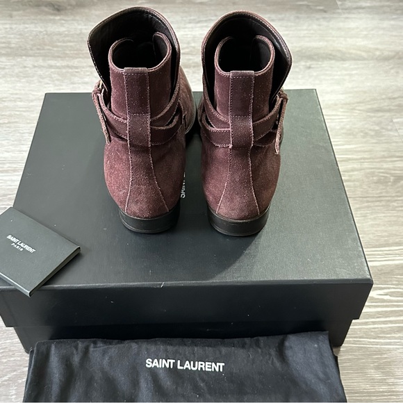 SAINT LAURENT WYATT JODHPUR DEEP BLOOD SUEDE BOOTS - Picture 7 of 12